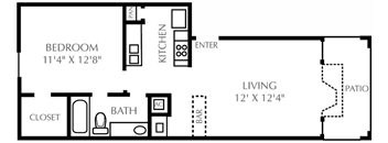 One Bedroom One Bathroom Floorplan 581-592 a1