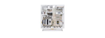 a floor plan of a studio apartment with a bedroom and living room