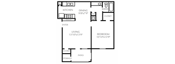 One Bedroom One Bathroom Floorplan 652 a3