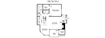 A1 Floor Plan at Bridges at Mallard Creek Apartment Homes, North Carolina