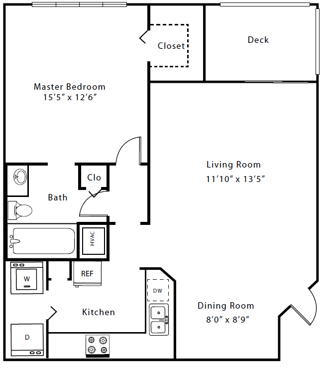 1B 1 Bed 1 Bath Floor Plan