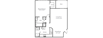 1B 1 Bed 1 Bath Floor Plan