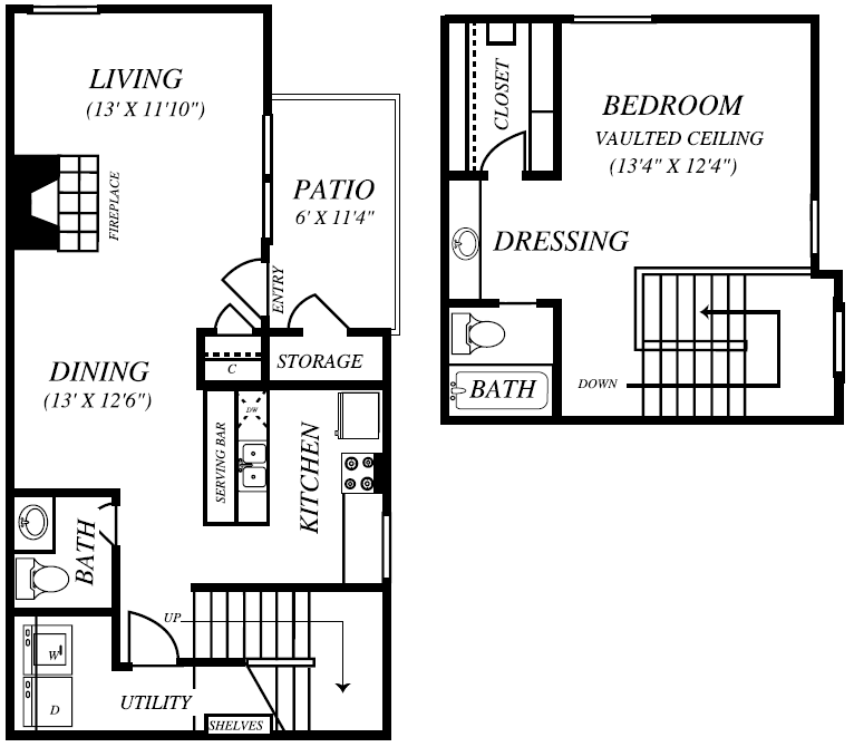 Summers Crossing | A3 Floor Plan 1 Bedroom 1.5 Bath
