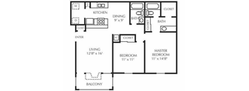 Two Bedroom Two Bathroom Floorplan 971 b4 b5