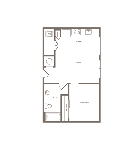 One Bedroom One Bathroom Floorplan 599