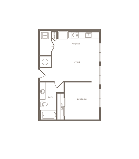 One Bedroom One Bathroom Floorplan 615