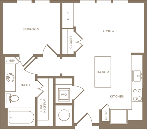 One Bedroom One Bathroom Floorplan 610