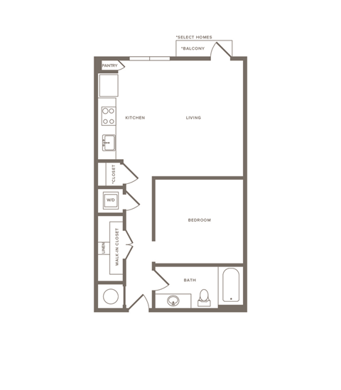 One Bedroom One Bathroom Floorplan 690-708