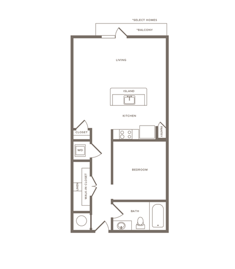 One Bedroom One Bathroom Floorplan 727