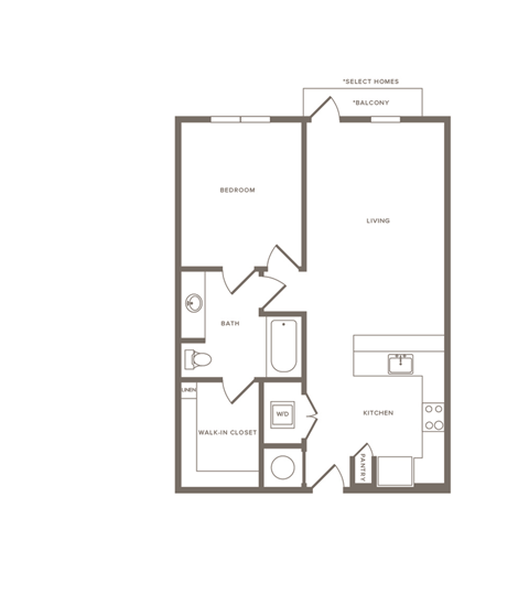 One Bedroom One Bathroom Floorplan 737