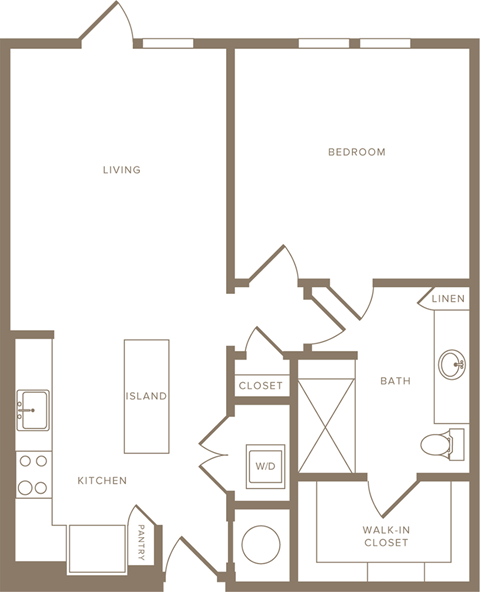 One Bedroom One Bathroom Floorplan 748