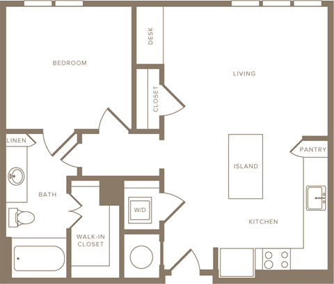One Bedroom One Bathroom Floorplan 749