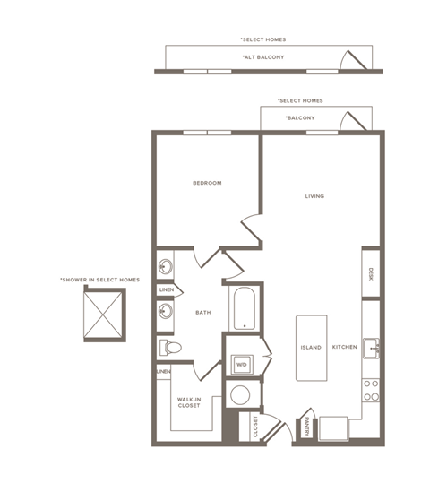 One Bedroom One Bathroom Floorplan 850