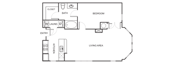 1 Bedroom 1 Bathroom Floor Plan A0B