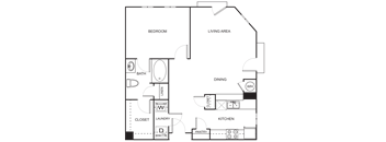 1 Bedroom 1 Bathroom Floor Plan A0C