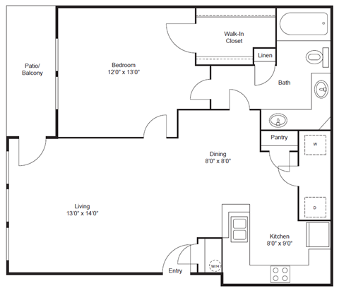 1 bedroom 1 bathroom floorplan