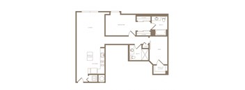 A10D 1 bed and 2 bath floor plan