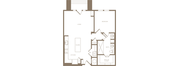 One Bedroom One Bathroom Floorplan 834
