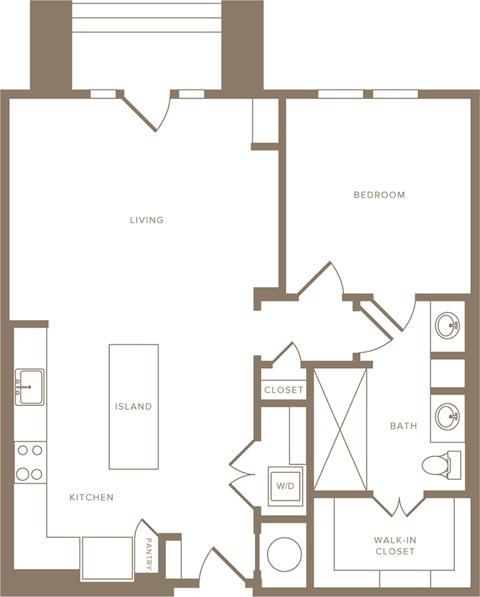 One Bedroom One Bathroom Floorplan 834