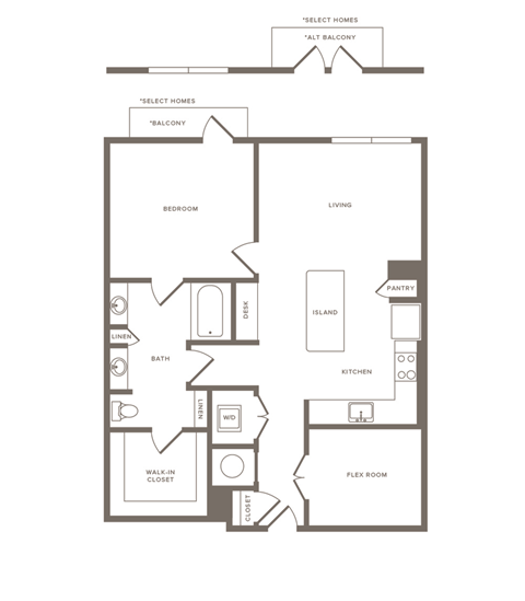 One Bedroom One Bathroom Floorplan 942