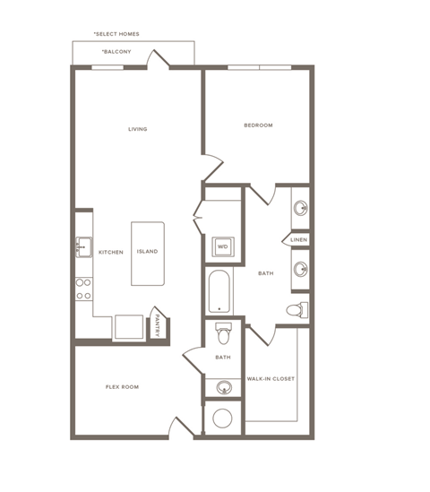One Bedroom One Bathroom Floorplan 956
