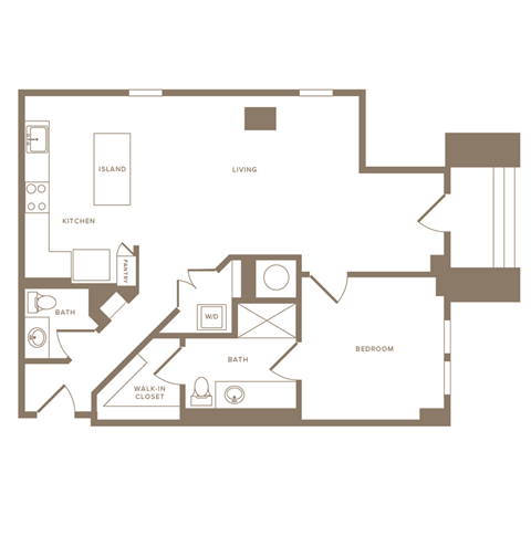 One Bedroom One and a half Bathroom Floorplan 947