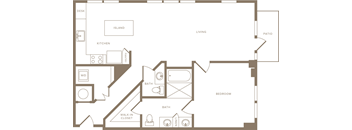 One Bedroom One and a half Bathroom Floorplan 968