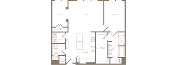 One Bedroom One and a half Bathroom Floorplan 1170