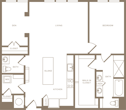 One Bedroom One and a half Bathroom Floorplan 1170