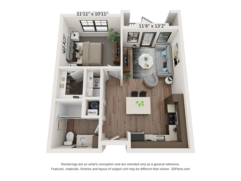 Floor plan 1 bed 1 bath