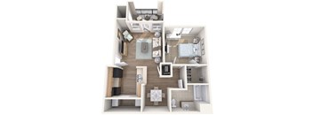 1 Bedroom 1 Bathroom Floor Plan- 729 square feet