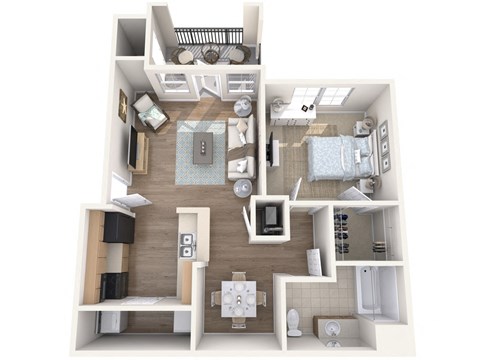 1 Bedroom 1 Bathroom Floor Plan- 729 square feet