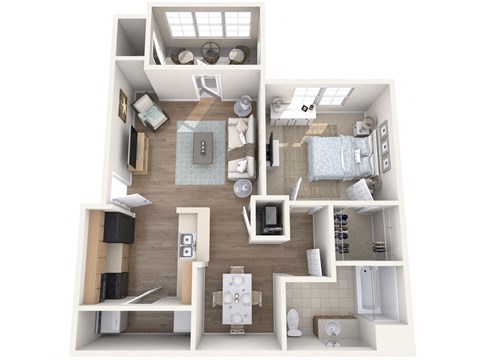 1 Bedroom 1 Bathroom Floor Plan- 824 square feet