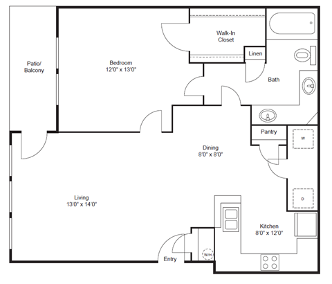 1 bedroom 1 bathroom floorplan
