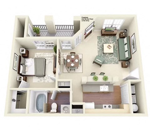 one bedroom floorplan apartment