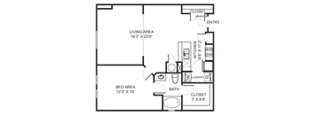 1 Bedroom 1 Bathroom Floor Plan A2AB