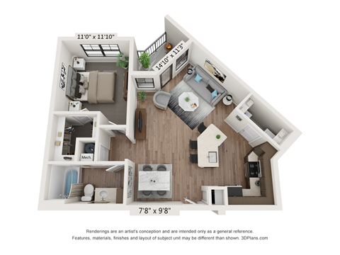 Floor plan 1 bed 1 bath