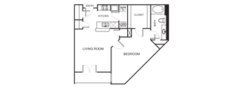 1 Bedroom 1 Bathroom Floor Plan A3B