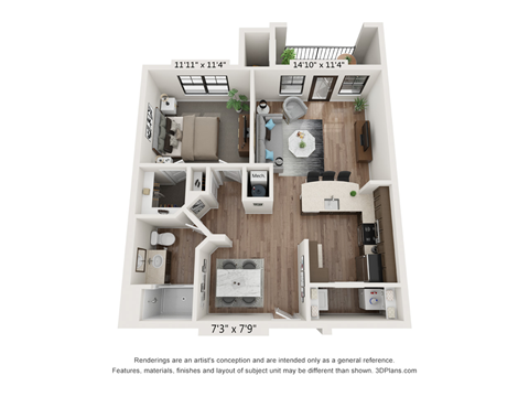 Floor plan 1 bed 1 bath