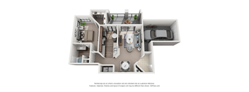 One Bedroom One Bathroom Floorplan 840