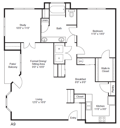 1 bedroom 1 bathroom floorplan