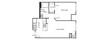 1 Bedroom 1 Bathroom Floor Plan AA