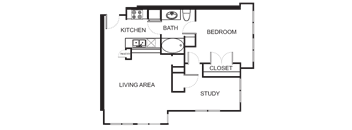 1 Bedroom 1 Bathroom Floor Plan AB