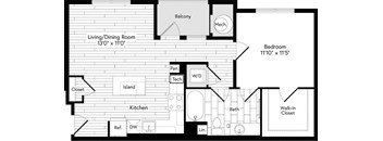 ACG2_1A-R_752 1 Bed 1 bath Floor Plan