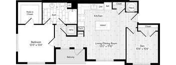 1 Bedroom 1 Bathroom with Den Floor Plan