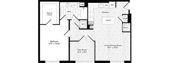 ACG2_1T_964 1 Bedroom 1 Bathroom Floor Plan