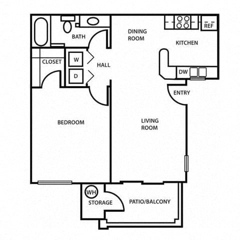 The San Tran 1 Bedroom 1 Bath Floor Plan