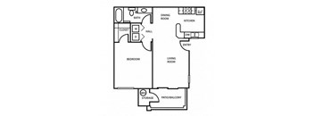 The San Tran 1 Bedroom 1 Bath Floor Plan