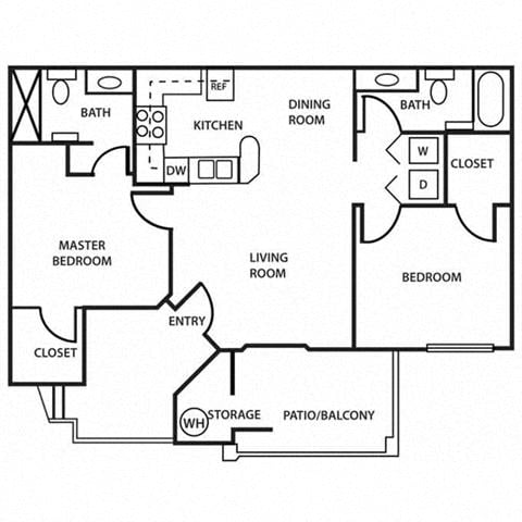 The Gilbert 2 Bedroom 2 Bath Floor Plan