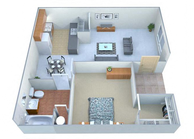 One Bedroom One Bath Floor Plan  at Las Villas De Kino Apartments, Tucson, 85706